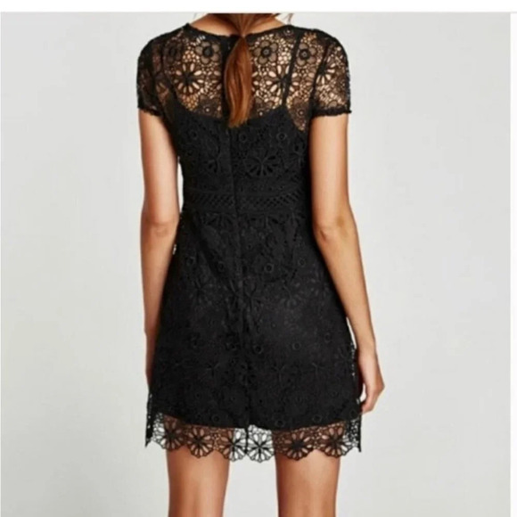 Zara Basic Collection Black Lace Cocktail Dress Size M - Picture 2 of 9
